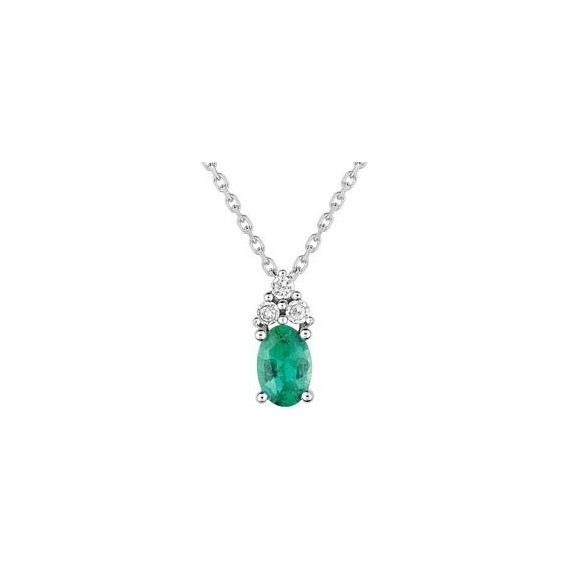Collier or blanc 18 carats, émeraude et diamants